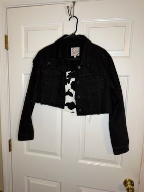 Lone Star Cow Print Tank Top Small & Stoosh Cropped Denim Jacket Med  Set